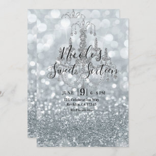 Invitation Parties scintillant d'argent blanc Bokeh Glam