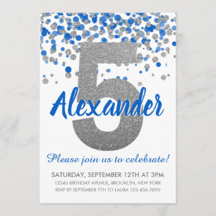 Invitation Parties scintillant d'argent bleu Confetti Boy Cin