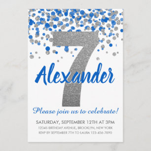 Invitation Parties scintillant d'argent bleu Confetti Garçon