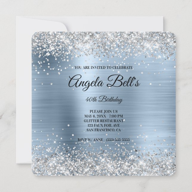 Invitation Parties scintillant d'argent bleu pâle huile Fancy (Dos)