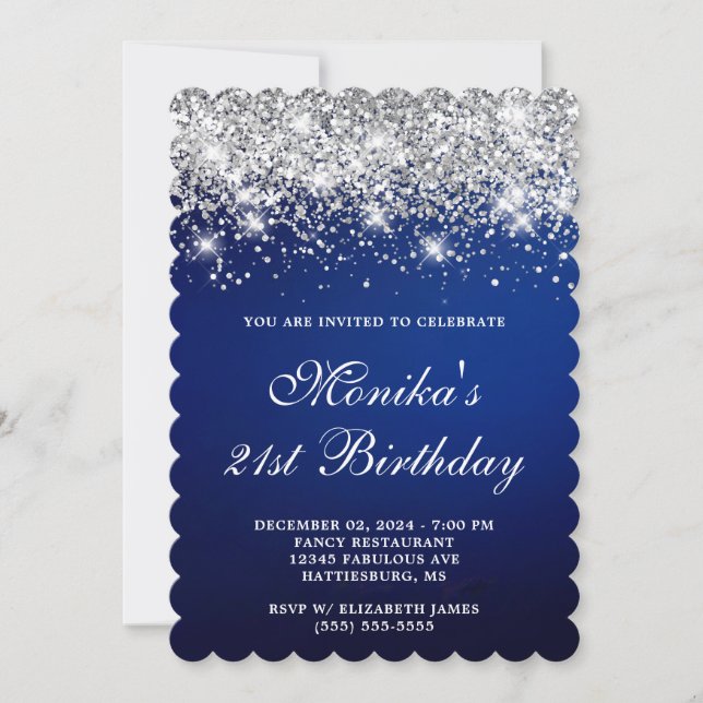 Invitation Parties scintillant d'argent Blue Navy Ombre Bold  (Devant)
