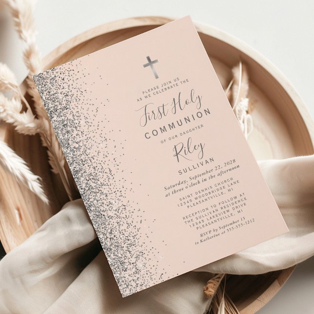 Invitation Parties scintillant d'argent Blush rose première s (Créateur téléchargé)