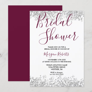 Invitation Parties scintillant d'argent Bourgogne nuptiale In