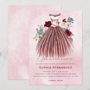 Invitation Parties scintillant d'argent Bourgogne Robe Floral