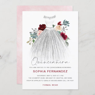 Invitation Parties scintillant d'argent Bourgogne Robe Floral
