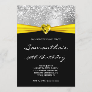 Invitation Parties scintillant d'argent Bright Jaune Coeur 40
