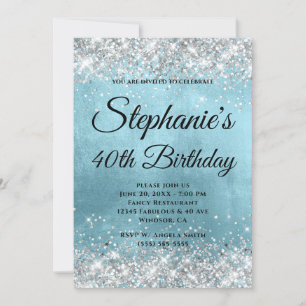 Invitation Parties scintillant d'argent brillant bleu huile F