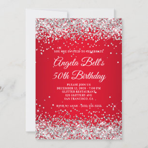 Invitation Parties scintillant d'argent brillant rouge Ombre