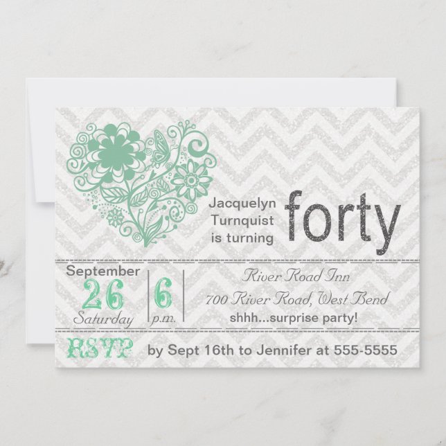 Invitation Parties scintillant d'argent Chevron Stripe 40e an (Devant)