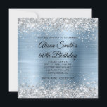 Invitation Parties scintillant d'argent clair Monogramme bleu<br><div class="desc">Une invitation à 60e anniversaire de glamour fillette pour elle avec parties scintillant en argent brillant contre une feuille en métal brossé bleu clair. Customisez le style de police de calligraphie dans le monogramme noir et blanc sur le côté arrière, ou le style de police moderne tous les casquettes à...</div>