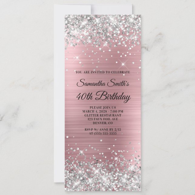 Invitation Parties scintillant d'argent Clair Pink Foil 40e a (Devant)