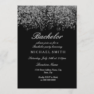 Invitation Parties scintillant d'argent Confetti Black Bachel