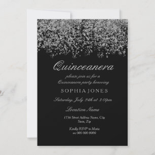 Invitation Parties scintillant d'argent Confetti Black Quince