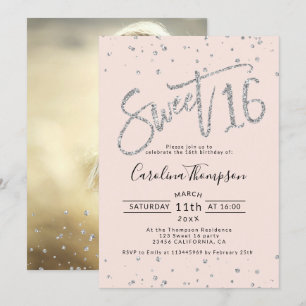 Invitation Parties scintillant d'argent confetti blush Sweet 