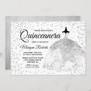 Invitation Parties scintillant d'argent Confetti robe Quincea