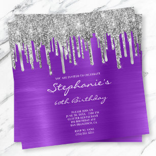 Invitation Parties scintillant d'argent coulant Purple Foil 6