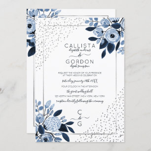 Invitation Parties scintillant d'argent de la marine Confetti