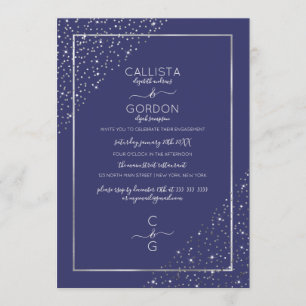 Invitation Parties scintillant d'argent de la marine Confetti