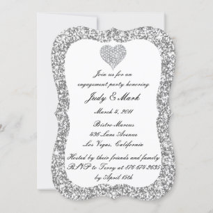 Invitation Parties scintillant d'argent Diamond Heart Engagem