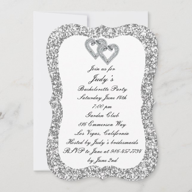 Invitation Parties scintillant d'argent Diamond Hearts Bachel (Devant)