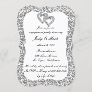Invitation Parties scintillant d'argent Diamond Hearts Engage