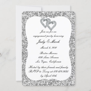 Invitation Parties scintillant d'argent Diamond Hearts Engage