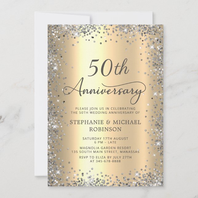 Invitation Parties scintillant d'argent et 50e anniversaire d (Devant)