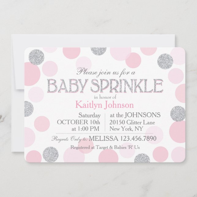 Invitation Parties scintillant d'argent et Baby shower de poi (Devant)