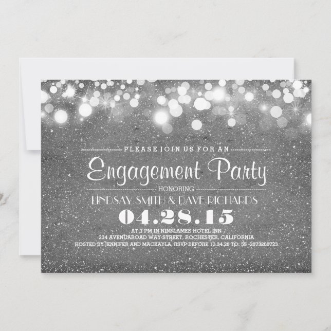 Invitation parties scintillant d'argent et feux à cordes fête (Devant)