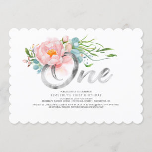Invitation Parties scintillant d'argent et fleurs roses rouss