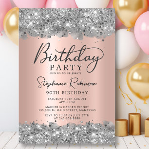 Invitation Parties scintillant d'argent et métal d'or Rose 90