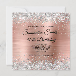 Invitation Parties scintillant d'argent et Rose Gold Foil 40e