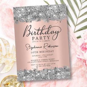 Invitation Parties scintillant d'argent et Rose Gold Foil 50e