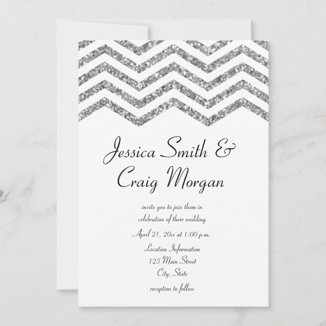 Invitation Parties scintillant d'argent Faux Glamour Mariage  (Devant)