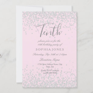 Invitation Parties scintillant d'argent Filles roses 10ème an