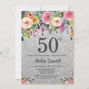 Invitation Parties scintillant d'argent Floral 50e anniversai