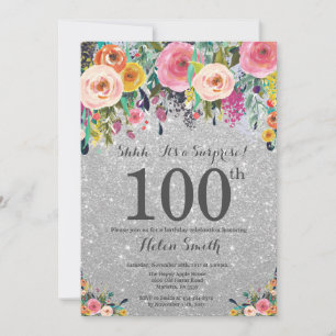 Invitation Parties scintillant d'argent Floral Surprise 100e