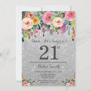 Invitation Parties scintillant d'argent Floral Surprise 21e a