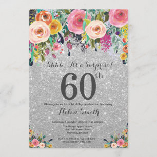 Invitation Parties scintillant d'argent Floral Surprise 60e a