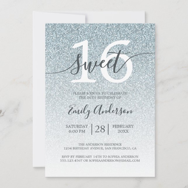 Invitation Parties scintillant d'argent glamour Ombre Sweet 1 (Devant)