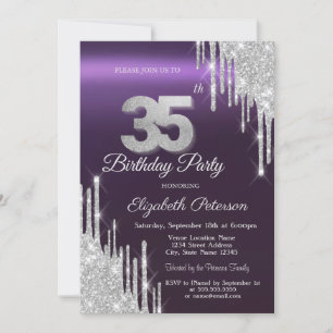 Invitation Parties scintillant d'argent gouttes foncé violet 