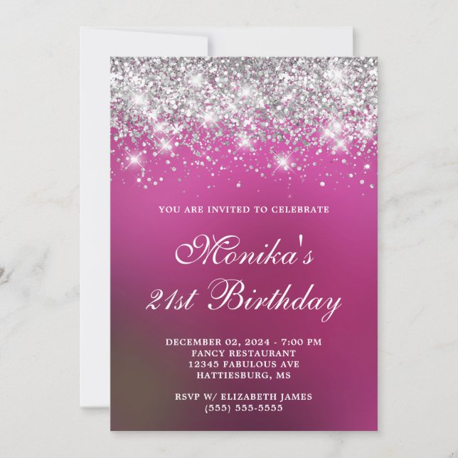 Invitation Parties scintillant d'argent Hot Pink Ombre Bold 2 (Devant)