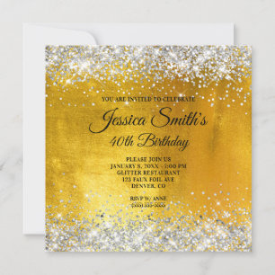 Invitation Parties scintillant d'argent Huile d'or Jaune 40e