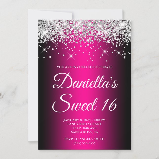 Invitation Parties scintillant d'argent Magenta Ombre noir Sw (Devant)