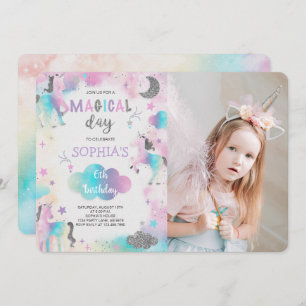 Invitation Parties scintillant d'argent Magique Unicorne phot