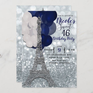 Invitation Parties scintillant d'argent Marine Balloons Paris