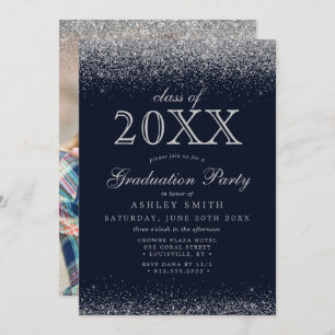 Invitation Parties scintillant d'argent Marine Blue Photo Gra