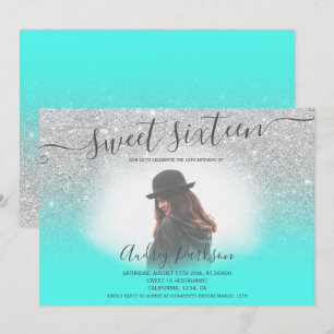 Invitation parties scintillant d'argent menthe verte chic Swe