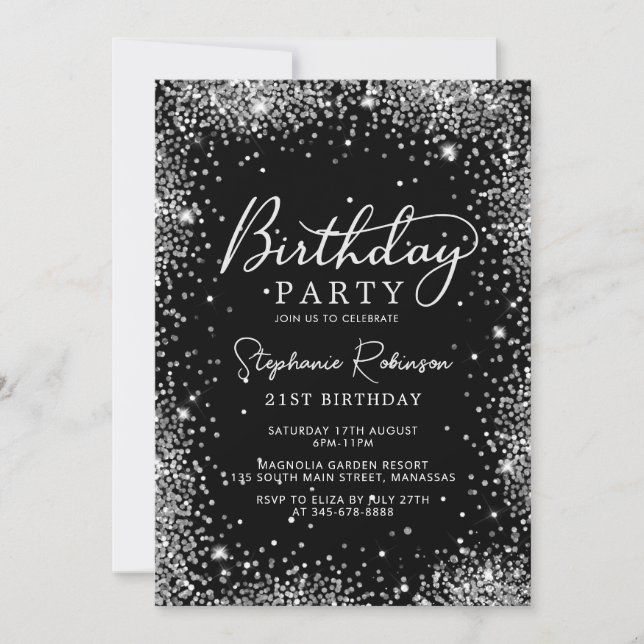 Invitation Parties scintillant d'argent moderne 21e anniversa (Devant)
