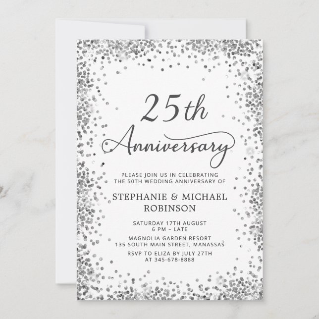 Invitation Parties scintillant d'argent moderne 25e anniversa (Devant)